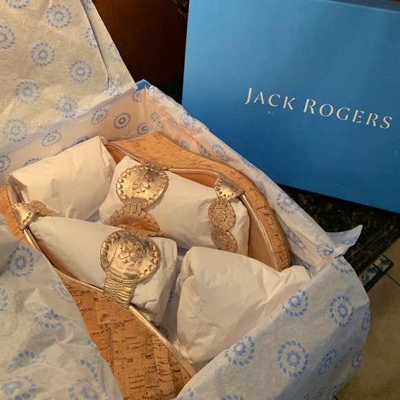 NEW 🌺 Jack Rogers Platinum Wedge Cork Sandal - Picture 4 of 11